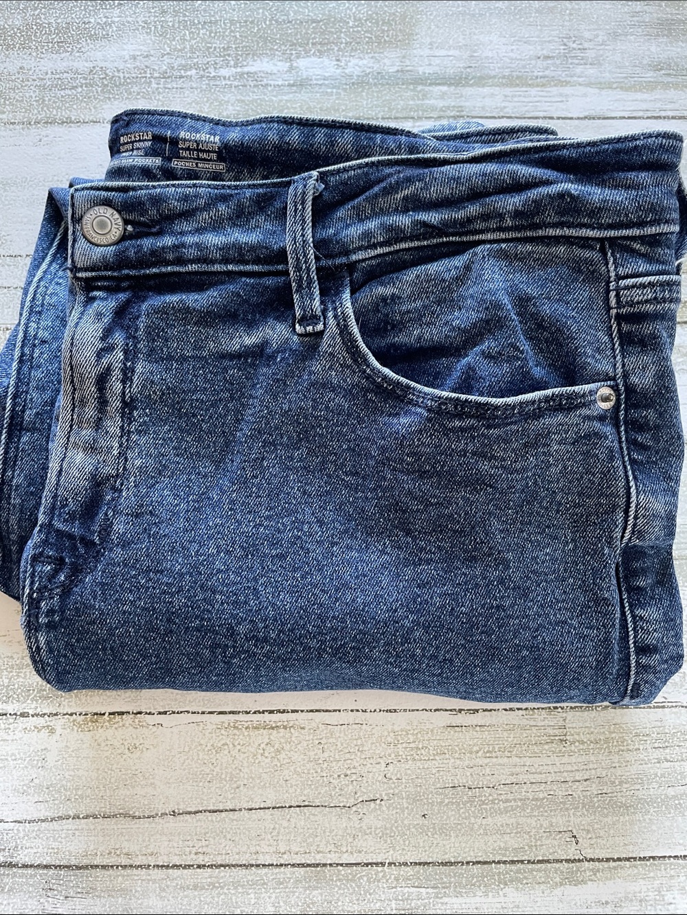 Old Navy Rockstar Super Skinny High Rise Stonewashed Dark Blue Denim Jeans